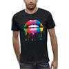 PIXEL EVOLUTION T-Shirt Bocca Fluo - Bocca Pittura Fluorescente Uomo, Nero , 3XL