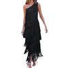 Onsoyours Abito Donna Frange Elegante Chic Vestiti Sexy Senza Maniche Vestito Lunghi A-Linea Asimmetrico Maxi Abiti Cocktail Sera Party Dress A Nero XL