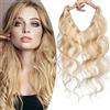 SEGO Extension Capelli Veri con Filo Invisibile Fascia Unica No Clip Mossi Ricci Remy Human Hair Naturali Regolabile 3/4 Full Head 60g (40cm, 18P613 Biondo Cenere balayage Biondo Chiarissimo)