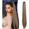 Gairyan 60cm Coda Finta Capelli Extension Lisci con Pinza Posticci per Capelli Sintetici Extension Coda Capelli Lunghi Clip Coda di Cavallo Claw Ponytail Naturale, Biondo Scuro & Marrone Medio