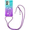 SNCLET Custodia con Collana per Redmi Note 13 4G Glitter Brillantini Liquido Sabbie Custodia con Cordino Lanyard Regolabile Soft TPU Cover Antiurto Custodia per Redmi Note 13 4G,Verde Viola