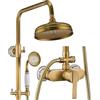 ESOP Colonna Doccia Retro Ottone Doccia Soffione Colonna Montaggio a Parete Set Doccia con 20 cm Girevole Soffione Doccia a Pioggia, Doccetta, Regolabile Asta Doccia