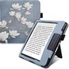 kwmobile Custodia Compatibile con Kobo Libra H2O - Case Custodia Ecopelle Cover con Chiusura Magnetica Autosleep Leggio Cinturino Portatessere - Magnolie Marrone Grigio/Bianco/Grigio Blu