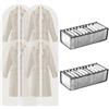 HOOPOE Copriabiti Antipolvere Trasparenti Con Cerniera,Copriabiti da Armadio 4 Pezzi per Camicia Costume Cappotti,2 Pezzi 11 Griglie Grigio Nylon Porta Calzini da Cassetto