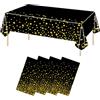 Ehuihuan 4 Pcs Tovaglia in Plastica, Tovaglie Rettangolare 137x274cm, Tovaglia da Festa, Tovaglie Compleanno Nero Bianco con Pois Cuore Oro, Copritavolo Impermeabile per Casa Matrimonio Decorazioni (Nero, 4)