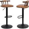 FATIVO Sgabelli da Cucina Bar: Set di 2 industriale Sgabello Alto con Schienale Penisola Sedia in Pelle Regolabile Girevole 360° Moderno design Vintage per la casa, Marrone giallastro