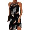 GRMLRPT Abito Donna Estivo Senza Maniche Boho Estate Vestito CortoStile Etnico Elegante Stampato retrò Abiti Collo Halter Tempo Libero Vestito Signore Abiti Spiaggia Donne(Nero-3,XL)