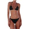 Modaworld Nuovo costume da bagno bikini a triangolo multicolore con paillettes da donna Slip Bikini Bianco (Black, M)