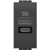 Bticino L4191AC Caricatore USB con Due Ingressi Tipo A E C, da Installare nella Placca Livinglight, per Ricaricare un Dispositivo Elettronico Fino a 15W o Due Dispositivi Assieme, 1 Modulo, Antracite
