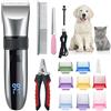 BarberBoss Tagliacapelli senza fili per cani, impermeabile, lame in ceramica, display a LED, attacco a 8 colori, tagliacapelli elettrico a basso rumore per cani gatti (Silver)