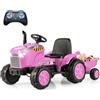 COSTWAY 2 in 1 Trattore Elettrico per Bambini con Rimorchio, 12V Auto Giocattolo Cavalcabile con Telecomando Luci e Clacson, Regalo per Bambini 3-8 Anni, 2,5-3,5 km/h (Rosa)