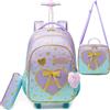 HTgroce Zaino Scuola Trolley da Viaggio Trolley per Zaino Scuola Media Borsa Scuola Bambina Zaino con Ruote Pranzo al Sacco e Astuccio