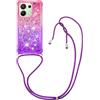 SNCLET Custodia con Collana per Redmi Note 13 4G con Cordino Custodia Silicone Sparkle Liquido Sabbie Custodia con Cordino Regolabile Antiurto Custodia per Redmi Note 13 4G,Rosa Viola