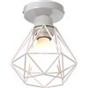 iDEGU Plafoniera Vintage E27 Lampadario Soffitto Industriale 16cm Paralume in Metallo Design Gabbia Diamanti Retrò E27 Lampada da Soffitto per Corridoio Camera da Letto Soggiorno (Gabbia B, Bianco)