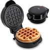 ADE mini piastra per waffle | waffle belga a forma rotonda | perfetta per una persona, party, festa di compleanno per bambini | rivestimento antiaderente di alta qualità | 550 W | nero