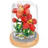 WiseHawk Kit di blocchi in miniatura per assemblare fiori. Con supporto in legno e copertura a cupola. Rosa cinese