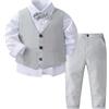 Freebily Smoking Abiti Bambino Neonato 4 PCS Completo Elegante da Matrimoni Cerimonia Battesimo Sposa per Bambini Camicia a Maniche Lunghe con Papillon Gilet e Pantaloni Lunghi Grigio 9-12 Mesi