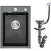 KINKIBOS Piccolo lavello 35 x 50 cm in acciaio inox 304, lavello nero, lavabo da incasso con foro per rubinetto e scarico per il troppopieno (senza trappola), lavello 1 ciotola rettangolare