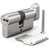 Bwintech 1 pz 30T/30mm Euro Cilindro in Ottone, 60mm Pomello/Chiave a Barile con 5 Chiavi Orizzontali in Ottone,Antipicking, Anti-perforazione, Anti-Snap, Anti-urto,Finitura in Nichel Satinato