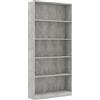 vidaXL Libreria a 5 Ripiani Scaffale Robusto Elegante Moderno Mobile Espositore Decorativo Porta Libri CD Dvd Grigio Cemento 80x24x175 cm Truciolato