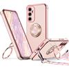 XYZ Cover per Samsung Galaxy A55 5G, con Supporto ad Anello Doppio Cuore, con Cordino per Ragazze e Donne, Cover Protettiva di Lusso Simpatica e Scintillante per Samsung A55 5G, Rosa