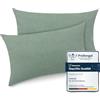 ATsense Federe Cuscino Letto 40x60 cm, Set di 2, 100% Cotone Lavato, Copricuscino Letto Verde Con Cerniera, Federa Cuscino Certificata OEKO-TEX