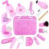 GAGAKU Set di trucchi in legno per bambini Set di trucchi finti in legno Kit di giocattoli finti Montessori con specchio asciugacapelli per bambini e bambine Regali di profumo