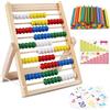 RNHDLY Pallottoliere per Bambini, Abaco Scuola Primaria, Abaco Legno Calcolatrice Gioco, Abaco Piccolo, Abaco Legno Montessori con 100 Bastoncini di Conteggio e Carte Numeriche