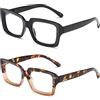 MMOWW 2 Pacco Occhiali da Lettura Donna Rettangolari - Oversize Square Frame Anti Luce Blu Occhiali (nero+tartaruga, +2.5)
