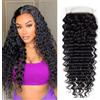TNICE 4x4 HD Transparenza Svizzera Lace Chiusura Capelli Umani Brasilegni Onda Profonda Ricci Colore Naturale (16 pollici)