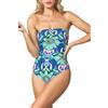 Goldenpoint Donna Costume da Bagno Intero Serie Seabed, Costume Intero a Fascia con Ferretto e Spalline Removibili con Nappine in Microfibra Soft Touch Fantasia Marina