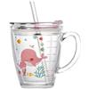 SIQITECHUK Tazza per latte in vetro per bambini Misurini per bambini Tazza per bambini in vetro trasparente con cannuccia e coperchio in silicone per microonde, latte, succhi di frutta, ghiaccio, caffè, 300 ml