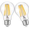 Genixgreen Lampadina LED E27, dimmerabile, A60, 12 W, stile retrò, 2700 K, lampadina decorativa, equivalente 100 W, 2000 lm, vetro trasparente, confezione da 2