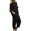 shownicer Tuta Donna Completa Curvy Tuta Leggera Due Pezzi Tuta Maniche Corte Top e Pantaloni Lino Set Casual Larghi Completo Estivo Tuta Spiaggia A Nero 3XL