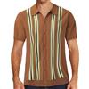 OCCOKO T-Shirt Maglione Camicia a Maniche Corte con Risvolto Monopetto a Righe Abbinata a Colori alla Moda da Uomo Giacca Chiodo Pelle