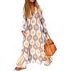 Onsoyours Vestito Lungo da Donna Eleganti Boho Stampa Floreale Casuale Abito con Spacco Maxi Scollo a V Manica Lunga Abiti Vestiti da Cocktail Spiaggia Sera A Beige M