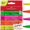 Faber-Castell 254604 - Set di evidenziatori TL 46, confezione da 4, colori neon, con punta a cuneo a lunga durata, larghezza linea 1 - 5 mm, ricaricabile