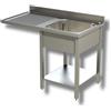 Ristoattrezzature Modello: 106212003000,Lavello in acciaio inox 120x60x85h cm 1 vasca con gocciolatoio sx a sbalzo, vano lavastoviglie, ripiano e alzatina EC