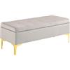 HOMCOM Panca Fondo Letto in Tessuto Vellutato con Vano Contenitore, Gambe in Metallo Dorato e Piedini Antiscivolo, 120x44x44.5cm, Grigio Chiaro|Aosom