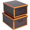 Lavatelli Set 2 pezzi Scatole armadio in cartone, organizer per vestiti e biancheria, per cambio stagione, Cuoio 50x40xh25 cm