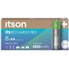 ITSON, batterie ricaricabili AA, pacco da 8, PRO, ad alta capacità 2500 mAh, imballagio ecologico con il 95% di materiali riciclati, Made in Japan, pile pre-caricate