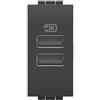 Bticino L4191AA Caricatore USB con due ingressi di tipo A, da installare nella placca Livinglight,per ricaricare un dispositivo elettronico fino a 15W o due dispositivi in simultanea,1 posto,antracite