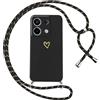 Oelrstfe Cover per Xiaomi Redmi Note 13 Pro 5G (Non per 4G)/Poco X6 5G con Cordino,Custodia Silicone Morbido Sottile con Motivo Cuore e Collana Laccio Tracolla,Antiurto Antigraffio Case,Nero