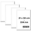 WIETRE set di 4 cornici A4 21x30 cm in legno MDF bianco | cornice per poster | vetro acrilico infrangibile | da appendere e da appoggiare - per foto, quadri e poster