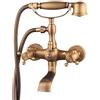 Hiendure® Rubinetto da bagno a due maniglie a parete con doccetta finitura in ottone anticato