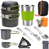 ELEUTH Pentole da Campeggio,9 Pezzi Set di Gavetta Campeggio,Kit Pentole Cucina per Campeggio con Fornello da Campeggio,Tazza,Posate Pieghevoli,Moschettone,Ideale per Picnic Escursioni Pesca Barbecue
