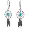 Bling Jewelry Blu Turchese Occidentale Gioielli Nativi Americani Indiani Dream Catcher Piuma Pendenti Goccia Orecchini Per Adolescente Donna .925 Argento