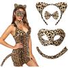 Hifot 4PCS Leopardo Set Travestimento, Cerchietto con Orecchie di Leopardo Maschera Leopardata Papillon e Coda, Leopardato Costume Animale Adulto Bambini per Cosplay Halloween Carnevale Festa a Tema