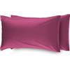 BIANCHERIAWEB Coppia 2 Federe Cuscino Letto 100% Cotone Tinta Unita Sfoderabile Bottoni Laterali Federe Fragola