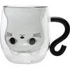 lachineuse - Tazza di gatto Kawaii nero - Vetro a doppia parete - Manico a coda di gatto - Capacità 300 ml - Tazza caffè, tè, cioccolata calda, cappuccino - Tazza decorativa giapponese - Idea regalo